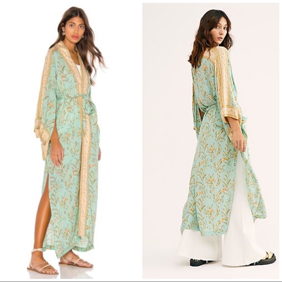 🎀 BOHO KIMONO ROBE DUSTER BOHEMIAN GYPSY COVER LONG MAXI PASTEL WIDE SLEEVE - Picture 10 of 10